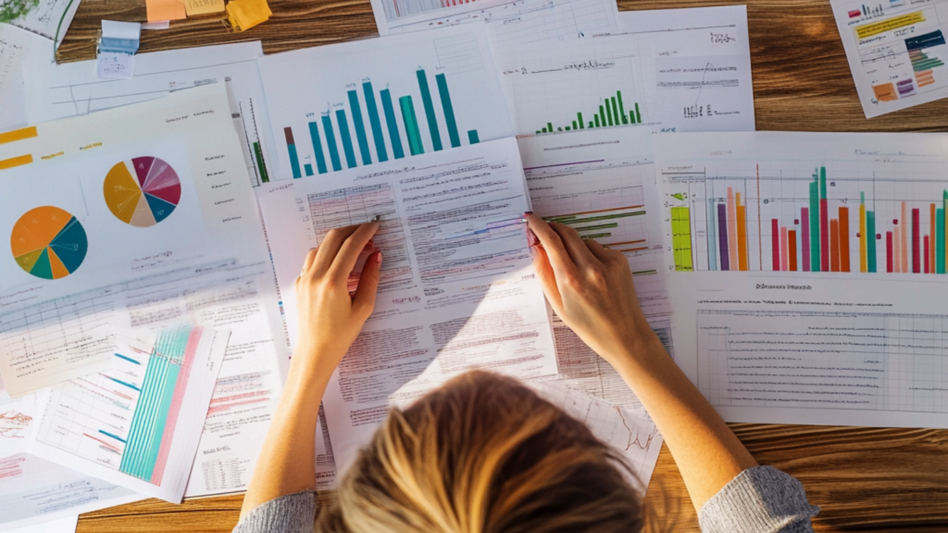 overhead image of a woman working on a business plan